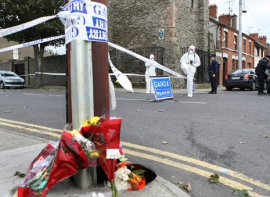 Gardai at the scene on Castle Road in Dundalk, where 18-year-old Niall Dorr was attacked.