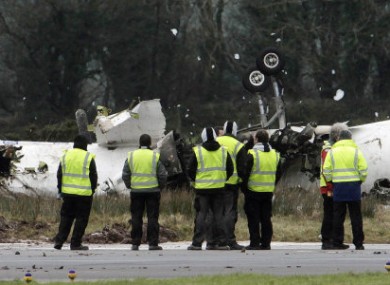 The scene at Cork Airport where six people died today and six others were injured after a plane crashed in fog.