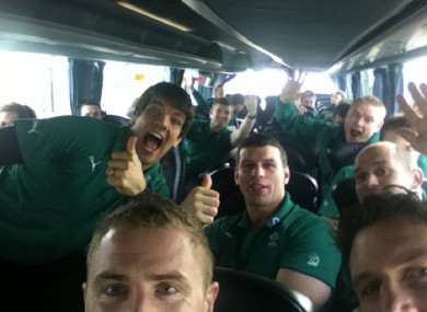 The Ireland rugby squad on the way to Dublin airport earlier. .