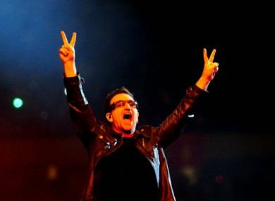 Bono of U2 performs in Johannesburg, South Africa.