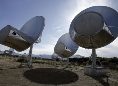 Radio telescopes of the Allen Telescope Array are seen in Hat Creek, Calif. Astronomers at the SETI Institute in Northern California.