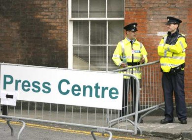 Gardaí and security outside the press centre at Dublin Castle