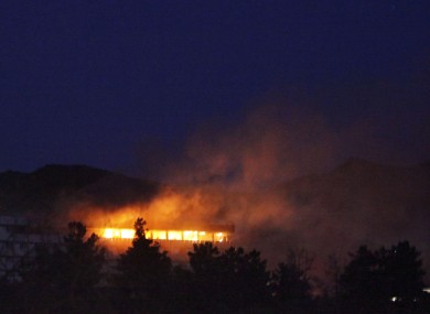 The Inter-Continental Hotel on fire during the attack last night