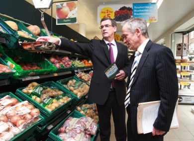 All those vegetables, but no Greens anywhere. Richard Bruton visits Tesco as they announce hundreds of new jobs.