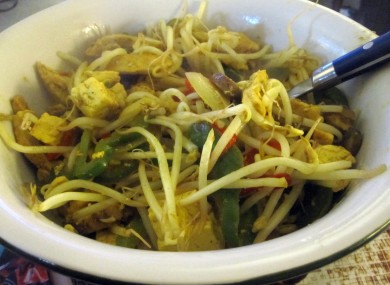 A typical stir fry with bean sprouts.