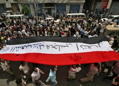 Yemeni protesters in Taiz calling for Saleh's resignation on Monday.