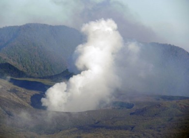 Mount Lokon spews volcanic smoke in Tomohon, North Sulawesi, Indonesia.