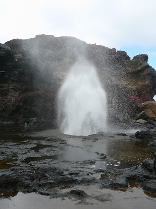 A blowhole in Maui, taken by another tourist.