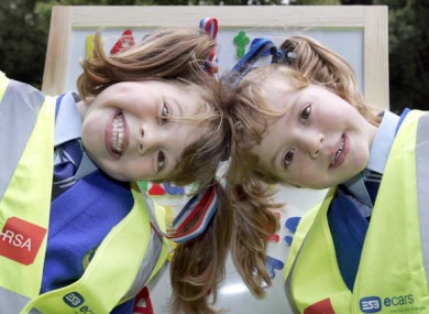 Alanna, left, and Faye McEntaggart from Rathbeggan National School in Dunshaughlin helping to launch the high-vis vest campaign last year.
