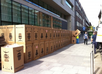 Dozens of the Aeron chairs, which were delivered to Bord Gais Energy's new headquarters this morning. The chairs cost hundreds of euro each.