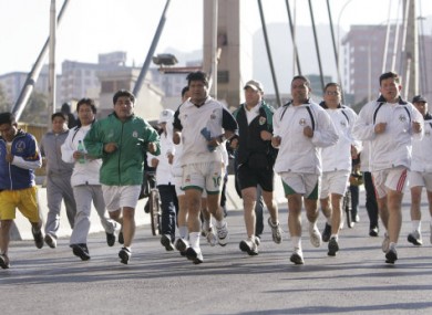 Bolivia's President Evo Morales (second left) even jogged to work yesterday.