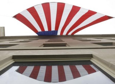 An American flag draped over the Pentagon.