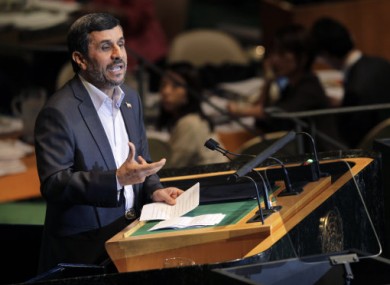 ranian President Mahmoud Ahmadinejad speaks during the 66th session of the General Assembly at United Nations headquarters.