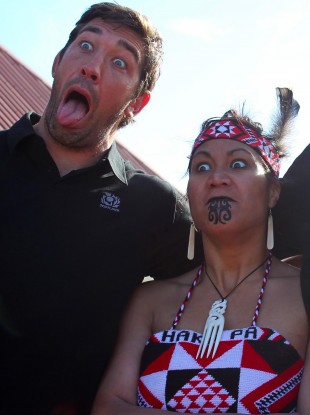 Scotland's Nathan Hines during a team welcome at Te Rau Aroha Marae, Bluf yesterday.