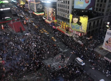 Demonstrators in New York's Time Square yesterday