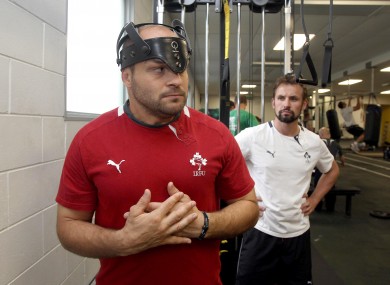 Rory Best and Cameron Steele at weight training yesterday.