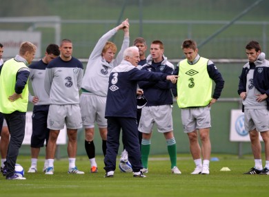 The Irish team train ahead of the game today.