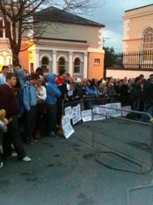 Crowds outside Bandon courthouse on Tuesday night