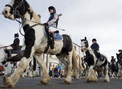 Some of the riders at the North Kildare Farmers Cross Country Club gather in Monasterevin Village in Kildare. The NKF is a hunt with a difference, don't use hounds - the 'prey' is in fact a Field Marshal from the area