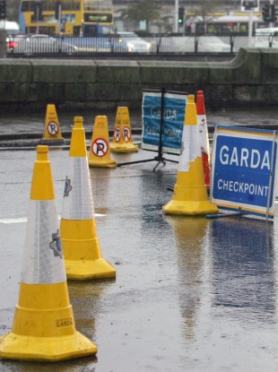 File photo of a garda roadblock during the October flooding in Dublin.