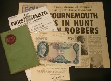 Pictures from George Kidner auctioneers of memorabilia relating to the 1963 Great Train Robbery.