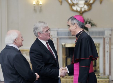 Michael D Higgins and Eamon Gilmore meeting Charles Brown, the new Papal Nuncio to Ireland.