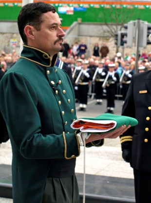 Actor Kieran Doyle representing Meagher handing over flag to Irish Navy during the celebrations in 2011
