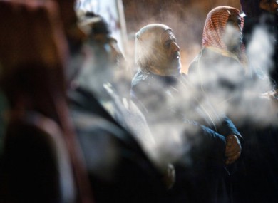 Free Syrian Army supporters in Idilib, northern Syria yesterday.