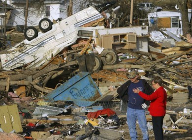 Surveying the storm damage in Harrisburg, Illinois.