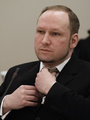 Breivik in court in Oslo yesterday.