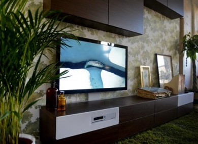 IKEA furniture with integrated TV and sound system.
