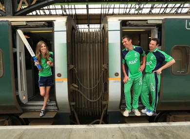 Model Aoife Cogan teams up with international cricketers Max Sorensen and Alex Cusack to mark one month to go until the RSA Challenge between Ireland and Australia in Belfast.