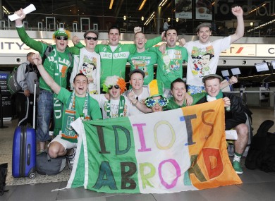 Ireland fans at Dublin Airport today as they prepared to fly out to Poland for Euro 2012.
