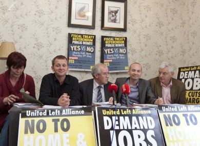 (L to R) Joan Collins, Richard Boyd Barrett, Seamus Healy, Paul Murphy and Joe Higgins at a recent ULA press conference.
