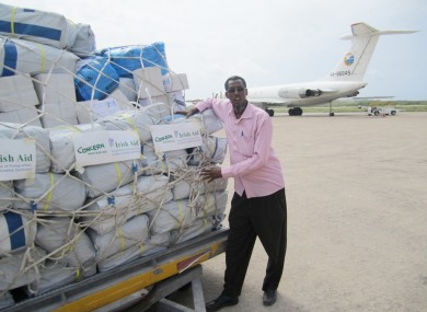 File photo: Emergency humanitarian supplies are unloaded in Mogadishu