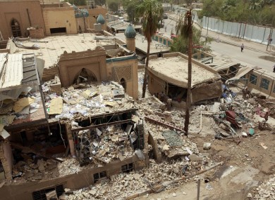 The scene of a car bomb attack outside Iraq's main religious affairs office for Shiite Muslims in Baghdad last week