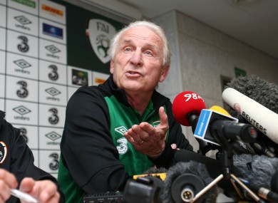 Giovanni Trapattoni facing the press yesterday.
