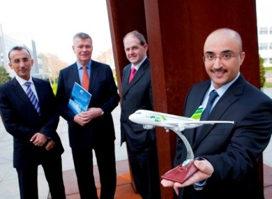 Pilot Training College chairman Mike Edgworth (second from left), with Enterprise Ireland CEO Frank Ryan (third from left) at an expansion announcement in 2011.