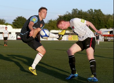 Dundalk's Gary Shanahan goes eye-to-toe with Ger O'Brien.