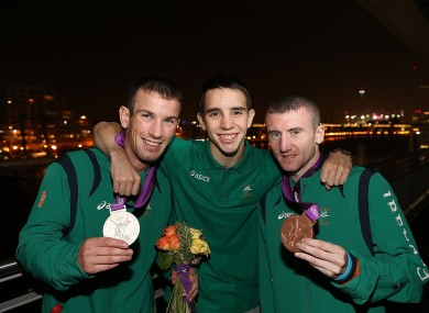 John Joe Nevin, Michael Conlon and Paddy Barnes at the Excel Arena in London
