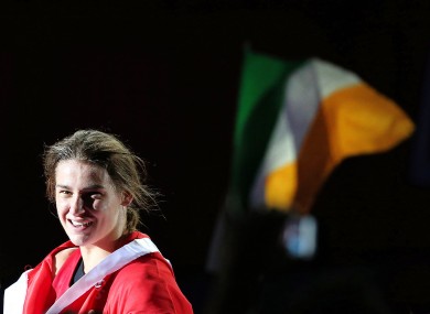 Katie Taylor in jubilant mood after her win at the ExCel Arena.