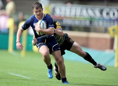 Leinster's Sam Coghlan-Murray tackled by Ryan Lamb of Northampton Saints.