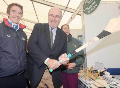 Phil Hogan holding a hurley at the Ploughing Championships in Wexford today.