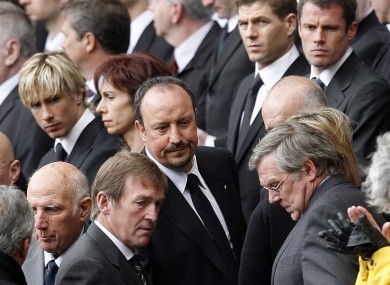 Benitez attending a memorial ceremony for the Hillsborough disaster in 2009.