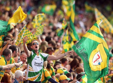 Donegal supporters celebrating during their All-Ireland semi-final win over Cork.