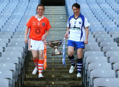 Mags McAlinden of Armagh with Waterford's Michelle McGrath who contest the Intermediate final.