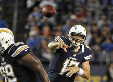San Diego Chargers quarterback Philip Rivers throws a pass against the Kansas City Chiefs during the first half.