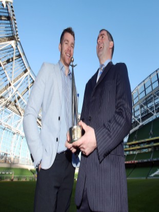 Padraic Maher with former Tipp manager Liam Sheedy at the Aviva Stadium yesterday.