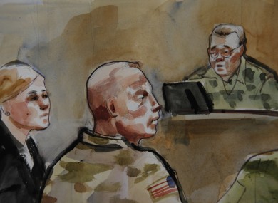 Courtroom sketch shows US Army Staff Sgt Robert Bales, centre