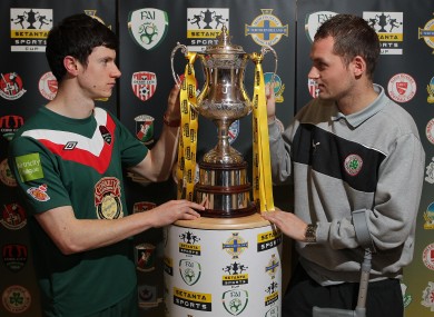 Cork City's John Dunleavy with Cliftonville's Ciaran Caldwell at today's draw.